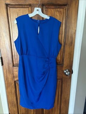 Silhouette Cobalt Blue Sleeveless Midi Sheath Dress with Side Ruching